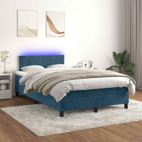 vidaXL Sommier &agrave; lattes de lit avec matelas LED Bleu fonc&eacute; 120x200 cm