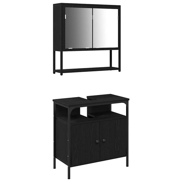 vidaXL Ensemble de mobilier de salle de bain avec &eacute;tag&egrave;re 2 pcs Noir