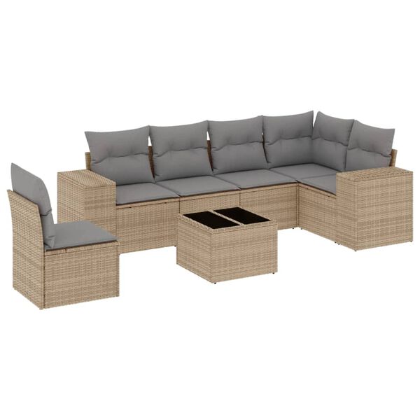 vidaXL Salon de jardin avec coussins 7 pcs beige r&eacute;sine tress&eacute;e