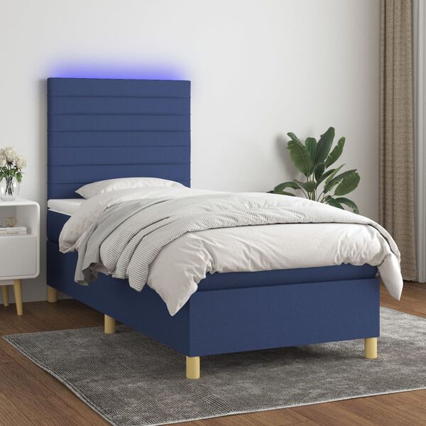 vidaXL Sommier &agrave; lattes de lit et matelas et LED Bleu 80x200 cm Tissu