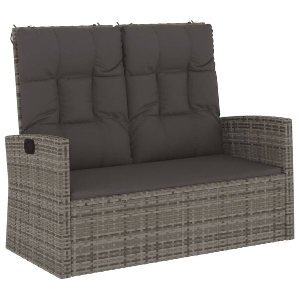 vidaXL Banc de jardin inclinable et coussins gris 118cm r&eacute;sine tress&eacute;e