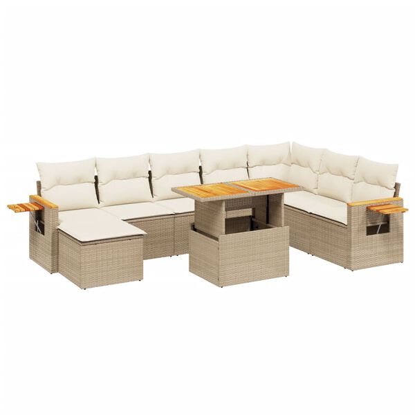 vidaXL Salon de jardin avec coussins 9 pcs beige r&eacute;sine tress&eacute;e