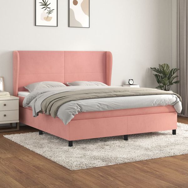 vidaXL Sommier &agrave; lattes de lit avec matelas Rose 160x200 cm Velours