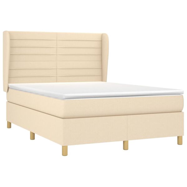 vidaXL Sommier &agrave; lattes de lit avec matelas Cr&egrave;me 140x190 cm Tissu