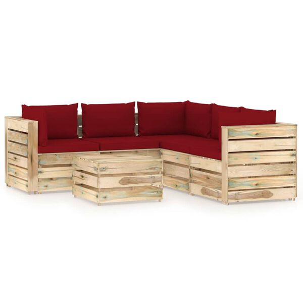 vidaXL Salon de jardin 6 pcs avec coussins Bois impr&eacute;gn&eacute; de vert