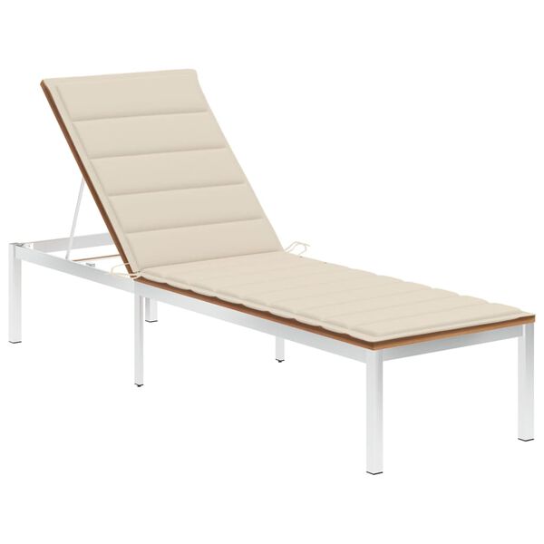 vidaXL Chaise longue avec coussin Bois de teck et acier inoxydable