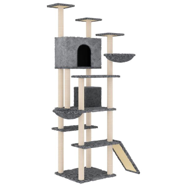 vidaXL Arbre &agrave; chat avec griffoirs en sisal Gris fonc&eacute; 191 cm