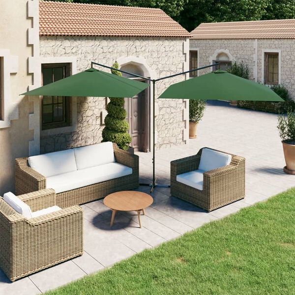 vidaXL Parasol de jardin double avec m&acirc;t en acier Vert 600x300 cm