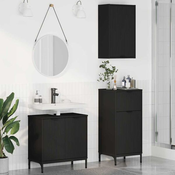 vidaXL Ensemble de mobilier de salle de bain avec tiroir 3 pcs Noir