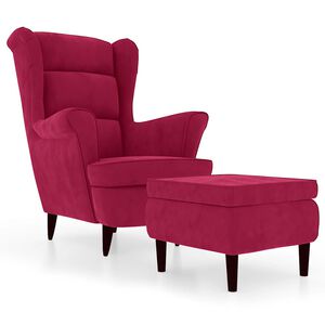 vidaXL Fauteuil &agrave; oreilles avec tabouret bordeaux velours