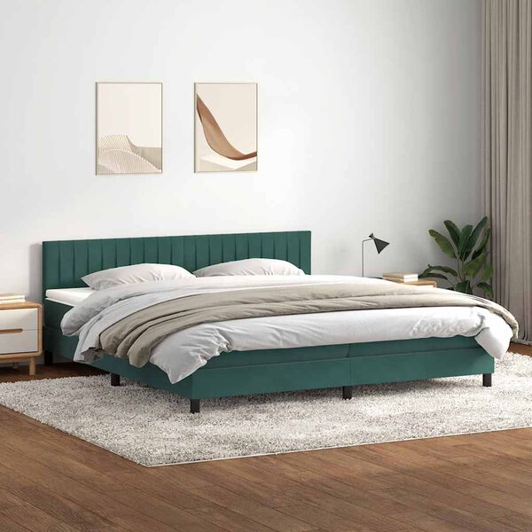 vidaXL Sommier &agrave; lattes de lit et matelas et LED vert fonc&eacute; 200x210cm velours