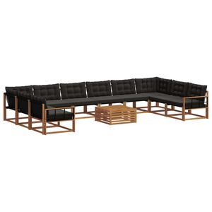 vidaXL Ensemble de canap&eacute;s d'ext&eacute;rieur 11 pcs Naturel et Noir