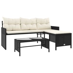 vidaXL Canap&eacute; de jardin avec table et coussins en forme de L noir