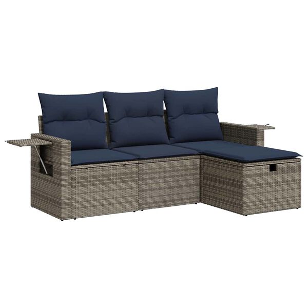 vidaXL Salon de jardin 4 pcs avec coussins gris résine tressée