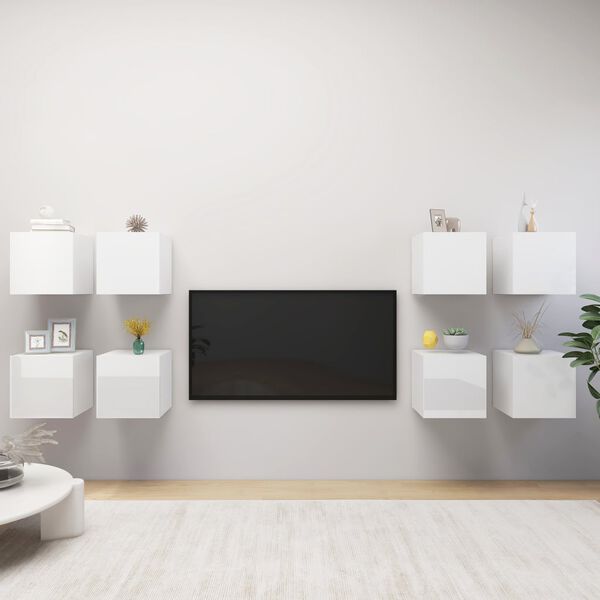 vidaXL Meubles TV muraux 8 pcs Blanc brillant 30,5x30x30 cm