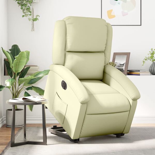 vidaXL Fauteuil inclinable &eacute;lectrique cr&egrave;me cuir v&eacute;ritable