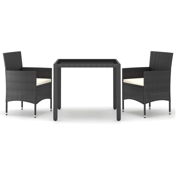 vidaXL Ensemble &agrave; Manger de jardin 3pcs r&eacute;sine tress&eacute;e et verre tremp&eacute;