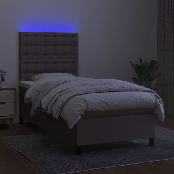vidaXL Sommier &agrave; lattes de lit et matelas et LED Taupe 90x190 cm Tissu