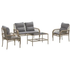 vidaXL Salon de jardin avec coussins 4 pcs beige r&eacute;sine tress&eacute;e
