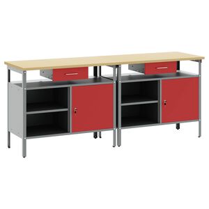 vidaXL Ensemble d'&eacute;tabli 2 pc Rouge et Gris Acier enduit de poudre