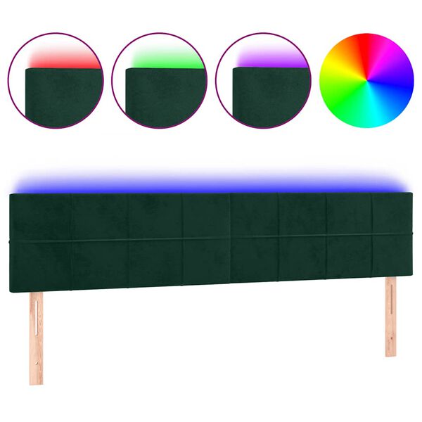 vidaXL T&ecirc;te de lit &agrave; LED Vert fonc&eacute; 180x5x78/88 cm Velours