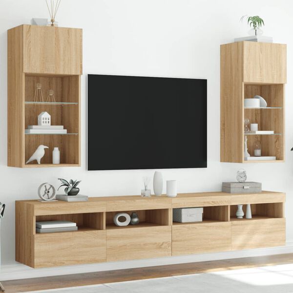 vidaXL Meubles TV avec lumi&egrave;res LED 2 pcs ch&ecirc;ne sonoma 40,5x30x90 cm