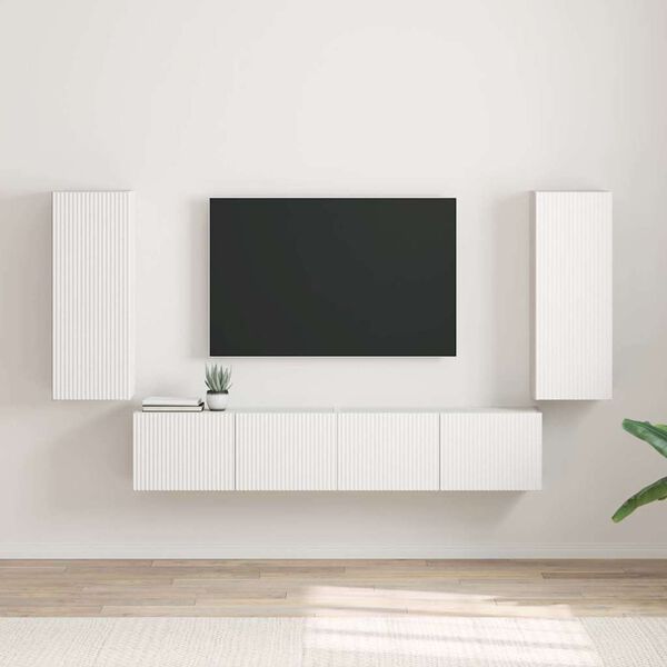 vidaXL Meuble TV mural 2 pcs Blanc 30 x 31 x 80 cm Bois d'ing&eacute;nierie