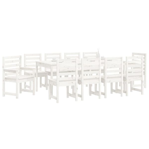 vidaXL Ensemble à manger de jardin 11 pcs blanc bois massif de pin