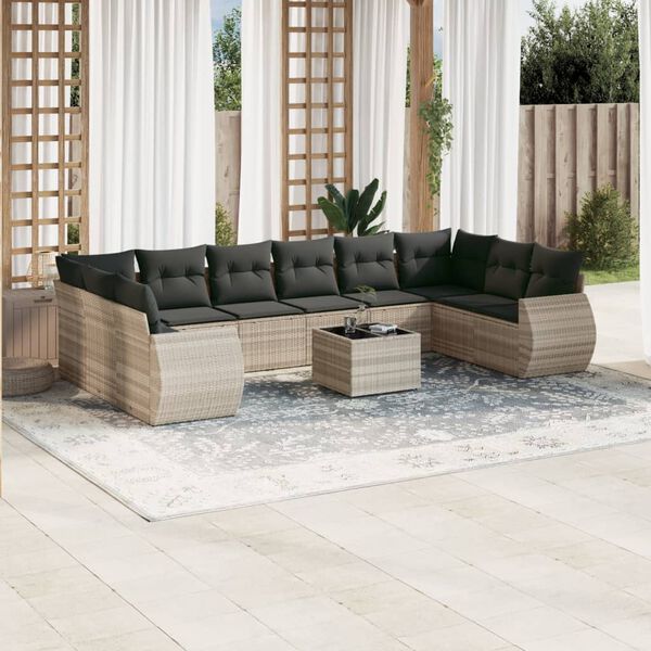 vidaXL Salon de jardin 11 pcs avec coussins gris clair r&eacute;sine tress&eacute;e