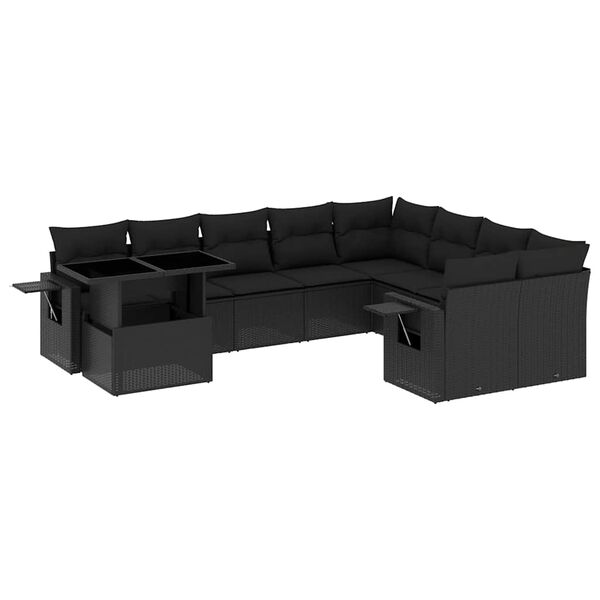 vidaXL Salon de jardin 10 pcs avec coussins noir r&eacute;sine tress&eacute;e
