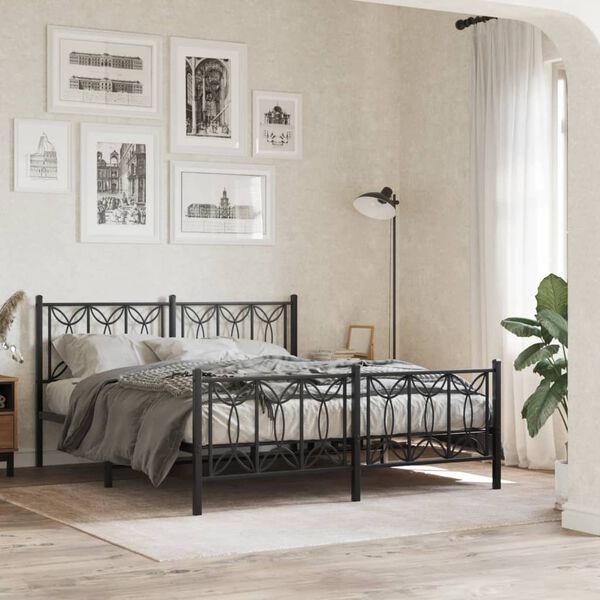 vidaXL Cadre de lit m&eacute;tal sans matelas avec pied de lit noir 160x200cm