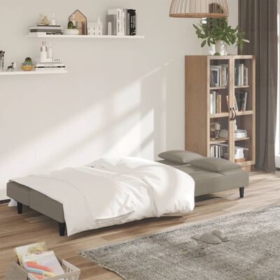 vidaXL Canapé-lit à 2 places avec deux oreillers Gris clair Velours