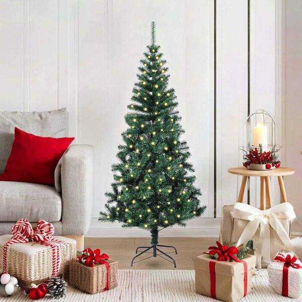 vidaXL Sapin de No&euml;l artificiel pr&eacute;-&eacute;clair&eacute; Vert 120 cm PVC et m&eacute;tal