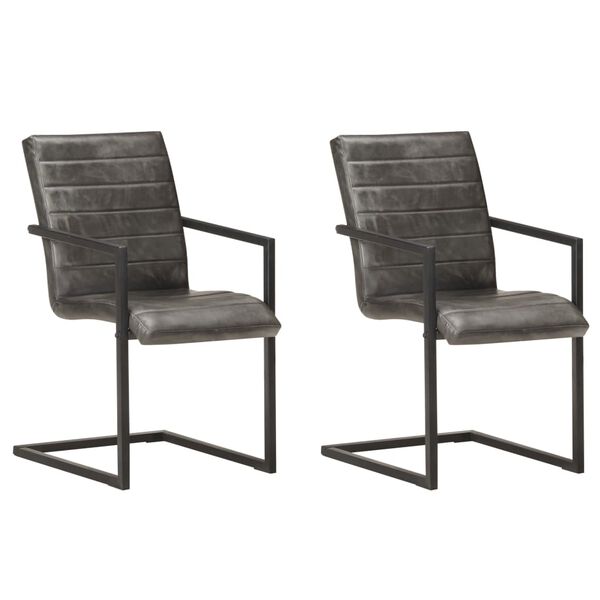 vidaXL Chaises &agrave; manger cantilever lot de 2 gris cuir v&eacute;ritable