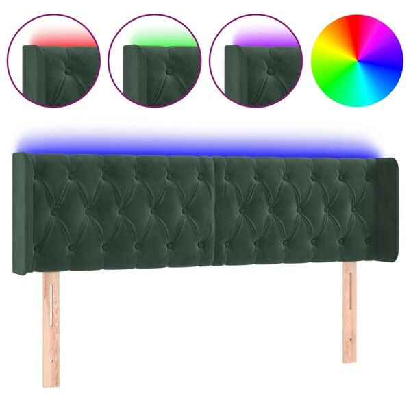 vidaXL T&ecirc;te de lit &agrave; LED Vert fonc&eacute; 163x16x78/88 cm Velours