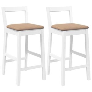 vidaXL Tabourets de bar avec coussins (lot de 2) en bois massif blanc et caoutchouc