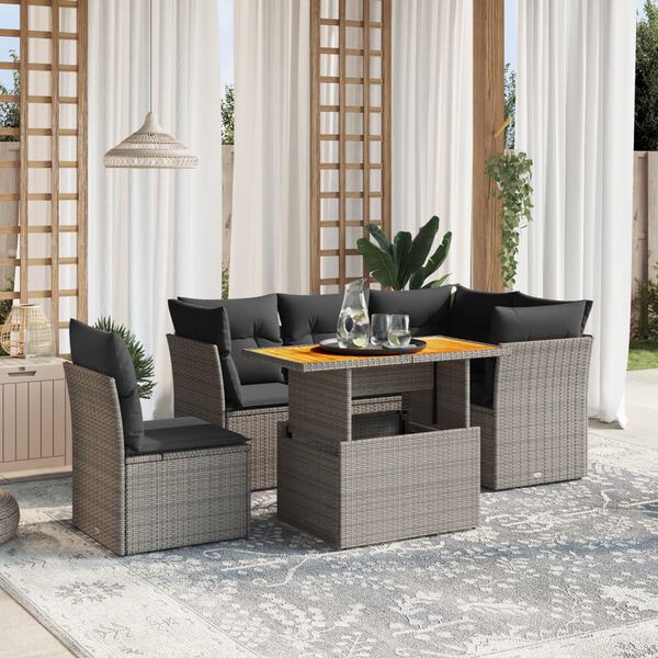 vidaXL Salon de jardin 5 pcs avec coussins gris r&eacute;sine tress&eacute;e