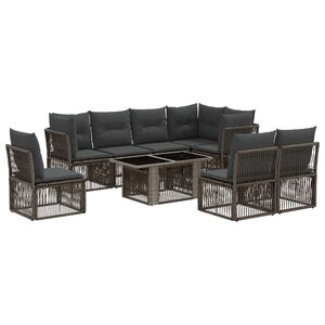 vidaXL Ensemble de canap&eacute; de jardin 9 pc Gris polyrotin
