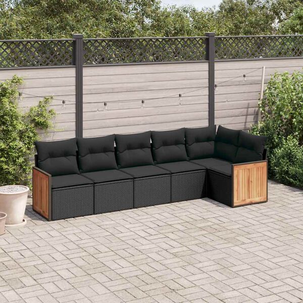 vidaXL Salon de jardin 6 pcs avec coussins noir r&eacute;sine tress&eacute;e
