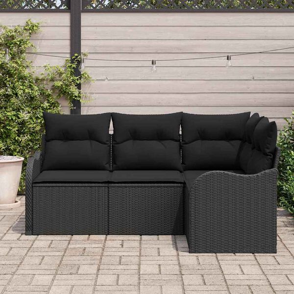vidaXL Ensemble de canap&eacute; de jardin avec stockage 4 pcs Noir polyrotin