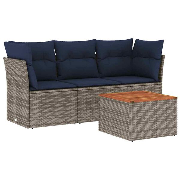 vidaXL Salon de jardin 4 pcs avec coussins gris r&eacute;sine tress&eacute;e