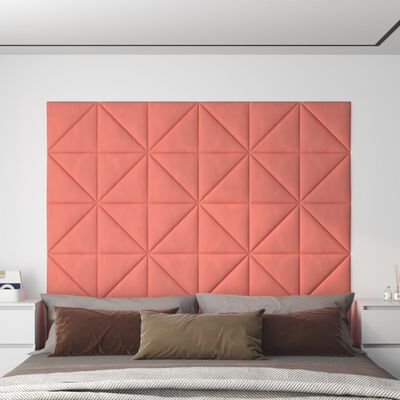 vidaXL Panneaux muraux 12 pcs Rose 30x30 cm Velours 0,54 m²