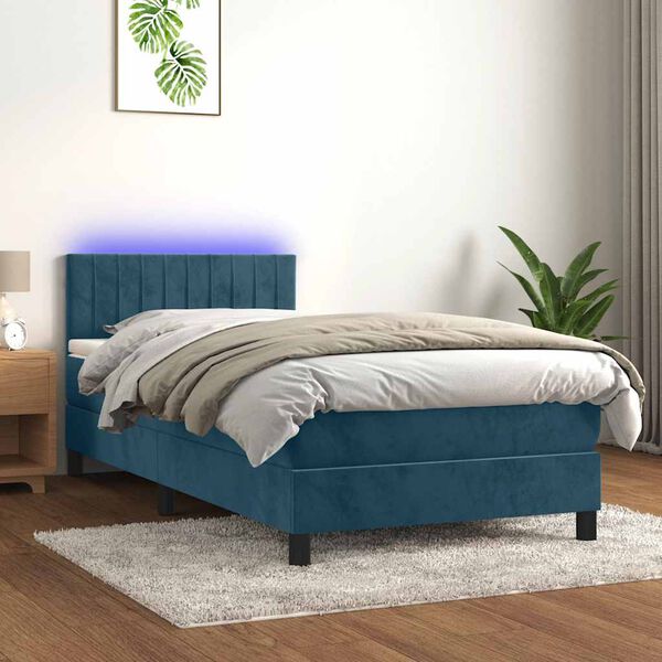 vidaXL Sommier &agrave; lattes de lit et matelas et LED Bleu fonc&eacute; 80x200cm