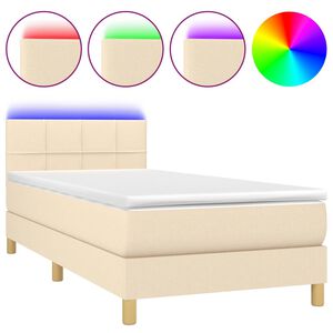 vidaXL Sommier &agrave; lattes de lit avec matelas LED Cr&egrave;me 90x190 cm Tissu