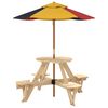 vidaXL Table de pique-nique pour 4 enfants avec parasol rond sapin