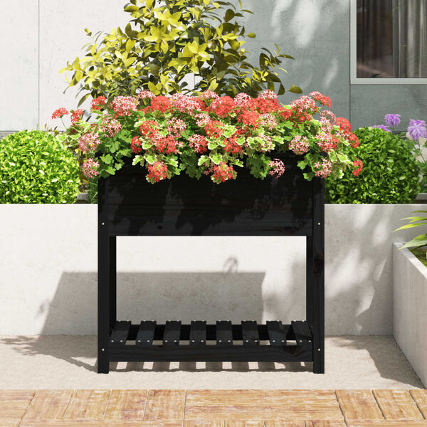 vidaXL Jardinière avec étagère Noir 82,5x54x81 cm Bois massif de pin