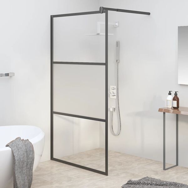 vidaXL Paroi de douche 100x195 cm Verre ESG demi-d&eacute;poli Noir