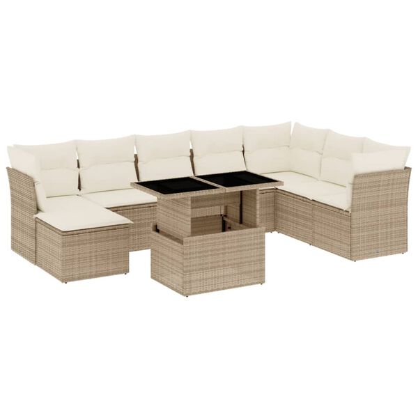 vidaXL Salon de jardin avec coussins 9 pcs beige r&eacute;sine tress&eacute;e