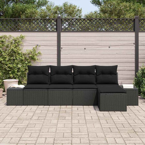 vidaXL Ensemble de canapé de jardin avec coussin 5 pcs Noir polyrotin