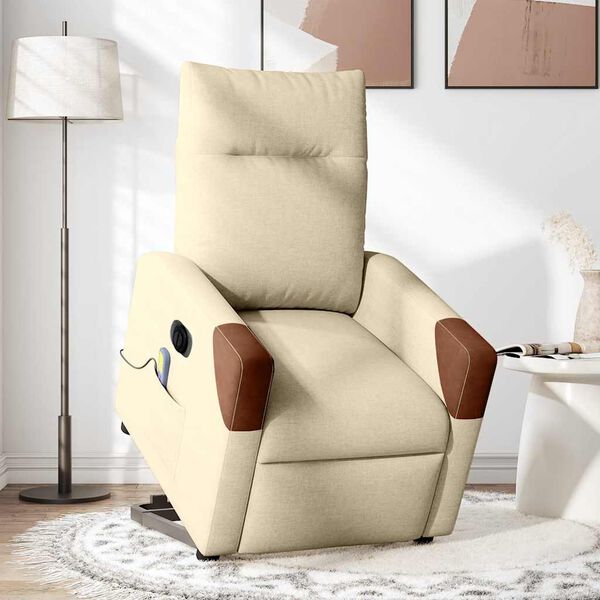 vidaXL Fauteuil inclinable de massage &eacute;lectrique Cr&egrave;me Tissu